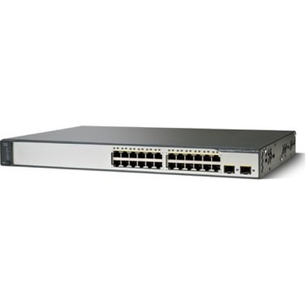 SWITCH CISCO WS-C3750V2-24PS-S 24-Ports 10/100 (2) 1G SFP POE w/ Rkmnts